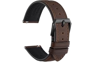 WOCCI Cinturino per Orologio, Vera Pelle, Fodera in Pelle Scura, Sgancio Rapido, Larghezza Cinturino 18mm 20mm 22mm