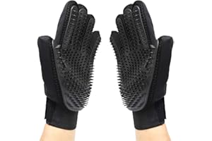 Merauno® Pet Hair Remover Brush Massage Grooming Glove Dog Cat Massage Effect & Top Hair Protection (Black, 2 Gloves (One Pair))