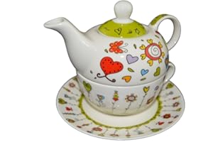 G. WURM Tea for one - Teiera in porcellana, con tazza e piattino, in confezione regalo