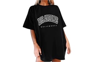 BOTCAM T-shirt pour femme surdimensionné tendance Los Angeles - Col rond - Manches courtes - Vintage - Imprimé - Chemisier de sport - Sweat-shirt pour adolescentes et filles - Long Tops Y2k Hip Hop