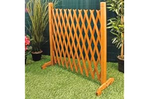 BURWELLS Expanding Wooden Fence Trellis - Freestanding Garden Barrier Screen with Wide Feet - Adjustable Width 29-140cm, Decorative Portable Privacy Fence for Outdoor & Indoor Use