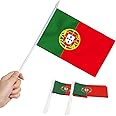Anley Portugal Mini Flag 12 Pack - Hand Held Small Miniature Portuguese Flags on Stick - Fade Resistant & Vivid Colors - 5x8 Inch with Solid Pole & Spear Top