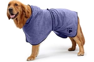 PETCUTE Accappatoio Microfibra per Cane,Accappatoio per Cani Super Assorbente con Cappuccio,Accappatoio da Asciugatura Rapida Regolabile per Piccolo Medio Grande Taglia,Asciugamano per Cane,Grigio,S