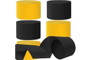WE MOMENT ZONE Kreppbänder Schwarz Gelb 4.5 cm x 25 m 6 Rollen Krepppapier Party Crepe Streamer Luftschlangen Dekorationen Schwarz Gelb