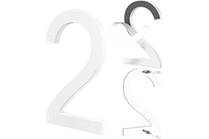 Yafimea Número de casa exterior 15 cm blanco, Números para casa con instalación adhesiva o con tornillos, diseño moderno flotante 3D para pared o valla (2)