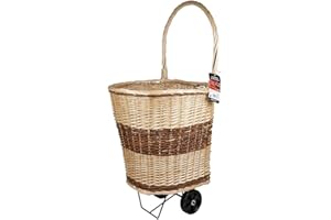 RUECAB - Range-bûches - Chariot porte bûches à roulettes, chariot transport bûches, transport bois chauffage, porte-bûches à roulettes en osier - 45x40xH98cm - En OSIER - Forme arrondie