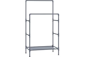SONGMICS Portant à Vêtements Double Barre, Porte-manteau, Penderie, Organisateur, en Métal, avec Étagère de Rangement à 2 Niveaux, Charge 55 kg, Montage Facile, Gris RDR001G02