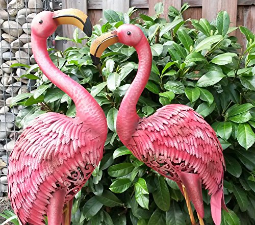 Vintage Flamingo 2er Set Gartenfigur Metall Figur Bunt Tier Vogel Deko Teichfigur Gartendeko Garten Höhe 97cm - 3