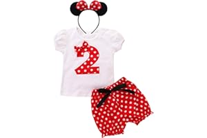 FYMNSI Baby Girl Kids 1st 2nd 3rd 4th 5th Birthday Party Cake Smash Outfit Polka Dots Short Sleeve Top + Shorts + Headband 3pcs Set