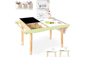 LOL-FUN Children’s Tables, Multifunctional Sensory Table with Storage Bins and Pegboard Kit, Wooden Activity Table with Blackboard and Whiteboard, Kid’s Desk for Drawing, Playing Sand and Water