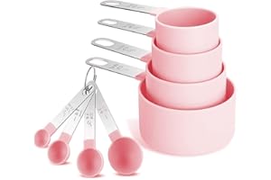 KWEIUGFI 8 Pièces cuillères à mesurer,Cuillère Doseuse Gramme à Cuillere Doseuse en plastique avec 4 Tasses à Mesurer et 4 Cuillères Doseuse avec Manche en Acier Inoxydable,Pour la cuisine et la pâtisserie
