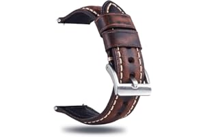 Berfine Quick Release Rindsleder Uhrenarmband, Vintage Retro Pull-Up Leder Uhrenband mit Schnalle aus Edelstahl, Ersatzarmband für Damen Herren Uhr und Smartwatch Bandbreite 18mm 20mm 22mm 24mm 26mm