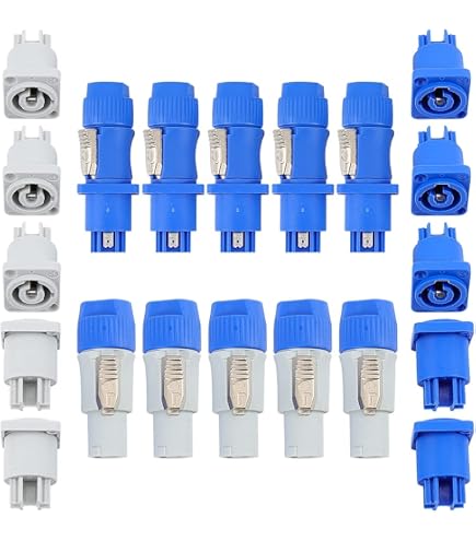 Juego De 10 Adaptadores De Panel De Enchufe De Chasis Yashi Powercon Tipo A Nac3fca Nac3mpa 1 Blanco Y Azul