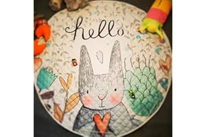 JameStyle26, Tappetino da gioco e sacco per riordinare i giocattoli, coperta per gattonare, ideale per la stanza dei bambini coniglio