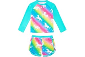 URMAGIC Girls Swimming Costume Toddler Kids Rash Guard Swimsuit Bathing Suit Swim Set Two Pieces Long Sleeve Swimming Sets for 3 4 5 6 7 8 9 10 Years,UPF 50+ Protection