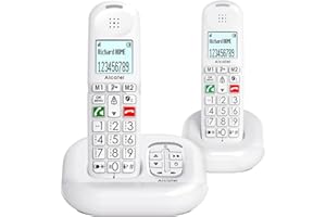 ALCATEL XL685 Voice Duo - Téléphone Fixe Sans Fil DECT Senior Format XL Avec Répondeur - Écran Haute Lisibilité - Grandes Touches - Audio Boost - Mains Libres - Blocage Des Appels - 2 Combinés - Blanc