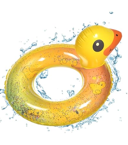 Anneau Flottant Piscine Canard à Paillettes – Gonflable, 91 X 59 Cm, Jaune
