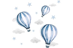 WANDARO Little Deco, DL540 - Adesivo da parete per bambini, 68 x 34 cm (larghezza x altezza), motivo: nuvole, stelle, mongolfiere, per la cameretta dei bambini