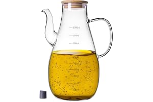 KADAX Oljedispenser 1 l av borosilikatglas, oljeflaska med mätskala, pip och lock, glasoljeflaska, oljekanna av glas, flaska för olja och olivolja, oljekaraff