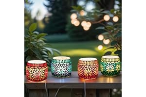 MARRAKESCH Set de 4 Unidades Farol de Mosaico Oriental Ajub 7 cm Variedad de Colores | Portavelas de Cristal Oriental Oriental | Faroles marroquíes de Cristal como decoración | 4 Unidades