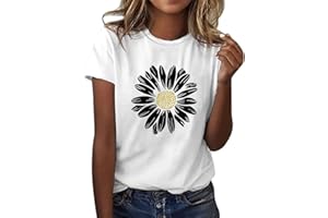 NQYIOS Sexy Tops for Women, Sunflower Printed T Shirt for Women Casual Graphic Short Sleeve Tee Tops Crew Neck Slim Shirts Tee Blouse Extra Long Tee Shirts for Women Women's Vests
