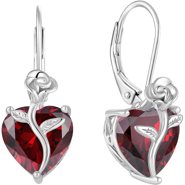 FJ Collana Cuore Con Pietra Portafortuna E Rosa, Argento 925, Ciondolo 18mm, Catena 45+3 Cm, Regalo Per Lei