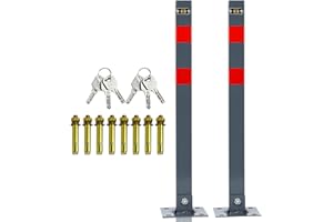 Eulenke 2 poste de aparcamiento plegable, barricada de aparcamiento cuadrada, poste de barricada con 6 llaves y 8 tornillos, poste de barricada con base de acero robusta y estable