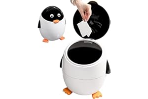Doslilyy Penguin Waste Basket, Penguin Swing Lid Trash Can For Kids, Waste Bin Trash Can Cute Bathroom Trash Bucket For Bedroom Car Kitchen, Indoor Cute Trash Bin, White