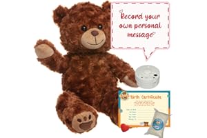 TEDDY TASTIC Recordable Teddy Bear - Charlie Chestnut Brown Bear 16" (40cm) Plush | Baby Heartbeat Bear Gift | Record a Personalized 10 Second Message | Birth Certificate Included