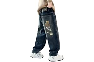 GENERISCH Pantalon de sport pour enfant garçon - Jean baggy - Jambes larges - Taille élastique et plusieurs poches - Pantalon cargo en denim pour enfants
