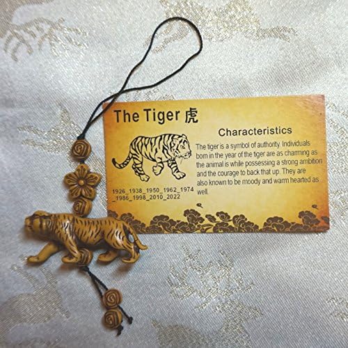 CHINESE NEW YEAR LUCKY TIGER FENG SHUI CHARM WITH BEADED CORD AND CHARACTERISTIC CARD