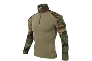 Uugood Chemise de Combat Homme Chemise Militaire Homme Tactique T-Shirt Chemise à Manches Longues Chemise Camouflage pour la chasse Airsoft Randonnée Paintball