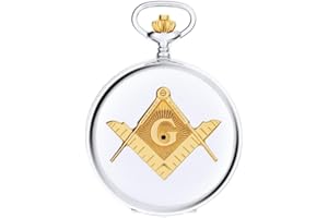 THE MASONIC COLLECTION - Hunter G127 CQ Masonic Pocket Watch - Matching Albert Chain - with Quartz Calendar - Comes in Luxury Presentation Box - A Perfect Masonic Gift for Freemason Men