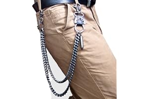 AUFODARA Moda męska Punk Hip-hop spodnie breloczek metalowy 2-rzędowy łańcuchy dżinsy rock spoza głównego nurtu motocyklista talia portfel łańcuszek mocny, Czarny szary, 60cm long