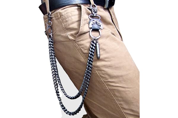 Män mode punk hiphop byxor byxor nyckelring metall 2-radig kedjor jeans rock icke-vanliga cyklist midja plånbok kedja stark, Svart, grått, 60cm long