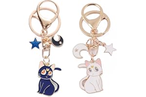 HSENTIMENH 2 breloki do kluczy Sailor Moon z kreskówki, uroczy magiczny kot, figurka Sailor Moon Anime, pamiątka, breloczki do kluczy, do torebki, telefonu komórkowego, samochodu, nastolatek, dziewcząt,