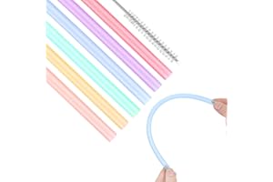 YOLEV 6 Pezzi Cannuccia in Silicone da 6 mm Cannuccia Trasparente Riutilizzabile Senza BPA con Spazzola per la Pulizia della Cannuccia