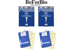 BEFORBIO®- Lot de 2 Disques de stationnement de qualité (Simili Cuir) et 2 Constats amiables d'accidents Automobile et Moto - Ideal en Cas d'erreur - Agréés Toutes assurances France et Europe