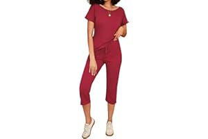 Totatuit Completa Tuta Donna Estiva Completo Sportivo Tute da Ginnastica da Donna Due Pezzi Outfit Felpa T-Shirt & 3/4 Pantaloni Casual Casa Pigiama Set Jogging Training