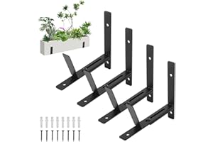 Fippy Adjustable Window Planter Box Brackets (6-12 inch), Outdoor Flower Box Holder Brackets for Wall, Railings, Ledge, Balcony (Black)