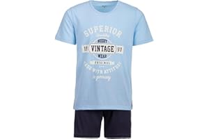 Henry Terre Herren Pyjama Shorty Vintage Blaue Shorts 2 teiliges Set M-5XL Baumwolle