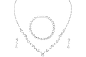 YOLEV Bridal Jewellery Set for Wedding Prom Costume Jewelry Set Rhinestone Crystal Choker Necklace Bracelet Drop Dangle Earrings Set for Bride Women and Girls