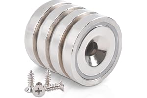 MAGXCENE 4 Stück Neodym Magnete Extra Stark 30 KG Kraft 25 X 7 mm mit Loch und Kapsel, Senkkopf-Topfmagnet mit Schrauben, Magnete Stark für Küchen, Badezimmer, Büros, Schule