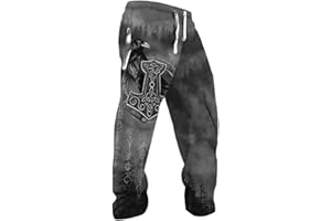 MYZTTZR Wikinger 3D Herren Hose Nordische Mythologie Tattoo Fenrir Retro Persönlichkeit Sport Freizeit Walhalla Geschenk