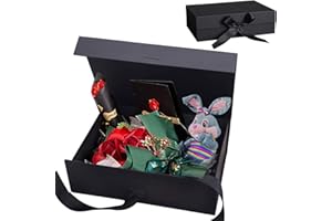 JOKILY Scatola regalo, Scatola Regalo Riutilizzabile Magnetico, Scatole Regalo con Nastro, Scatola Regalo Riutilizzabile, Scatola Regalo Premium Gift Box con Nastro Scatole Regalo con Coperchi (Nero)