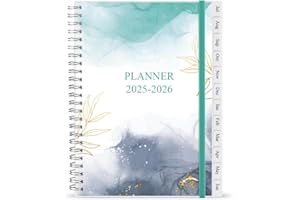 GETVOW 2025-2026 Diary, July 2025 - June 2026, A5 Weekly Planner with 12 Monthly Tabs, Back Pocket, Planner 2025-2026 with Elastic Closure, Flexible Cover, 14.8×21cm, Teal Watercolor
