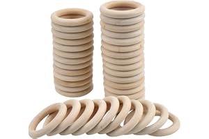 Xzeemo 50 Pezzi Anelli in Legno Naturale, 5 cm Rotondi per Artigianato, Ciondoli Macramè, Creazione di Gioielli Artigianali