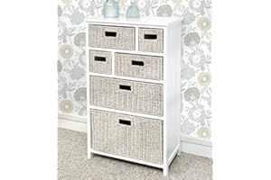 Tetbury Large White cabinet with 6 whitewash storage baskets, Solid hallway bathroom cabinet. Paneled sides and back. FULLY ASSEMBLED