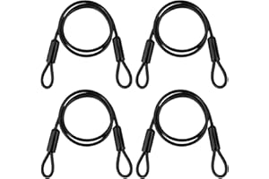 TSSS 4 PCS 80cm Black Security Cable Luggage Lock Safety Cable Wire with Double Looped Ends, Iron Galvanized PVC Coated Braided Security Cable,Thickness 3mm, Max.Load 100kg