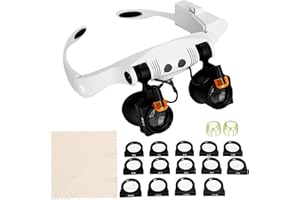 HERBYD Magnifying Glasses with LED Light, 25X Magnification, 14 Interchangeable Lenses (3X-15X), Headband Magnifier with 2 Adjustable LED Lights for Crafts, Watch Repair, Jewelry, Hobbies, Reading,